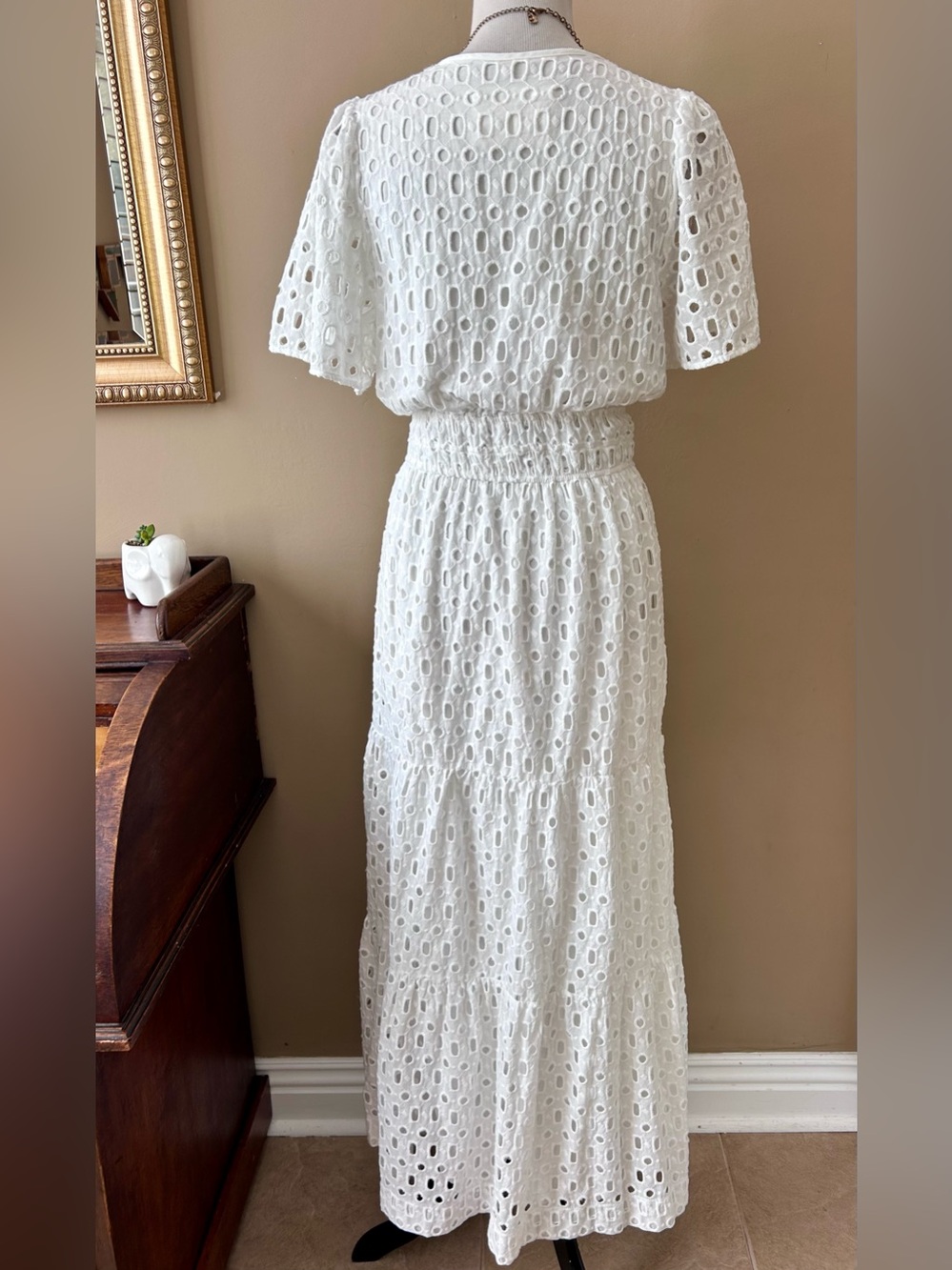 Anthropologie The Somerset Short Sleeve Maxi Dress White Eyelet Edition Size XL - Picture 9 of 16